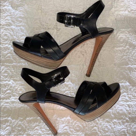 Coach 8.5 Dani Veg Leather Black Platforms Sandals - Picture 10 of 10